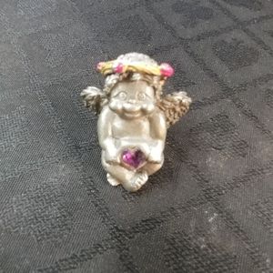 SPOON Pewter Angel w Crystal Heart